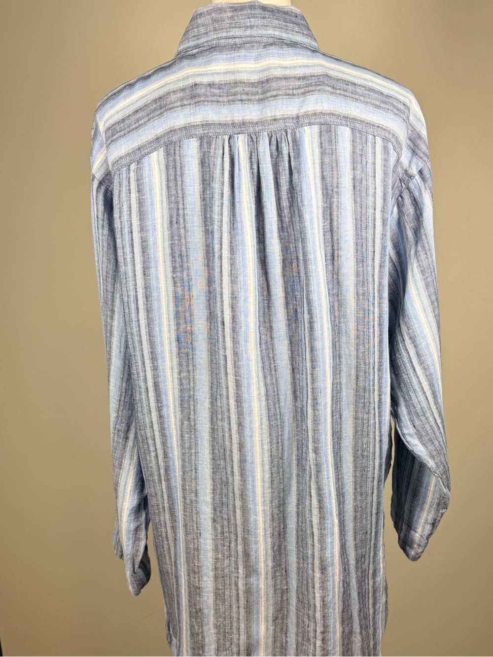 Lands’ End 100% Linen Tunic Shirt Blue Striped Oversized Beachy Coastal Size L - Picture 3 of 10